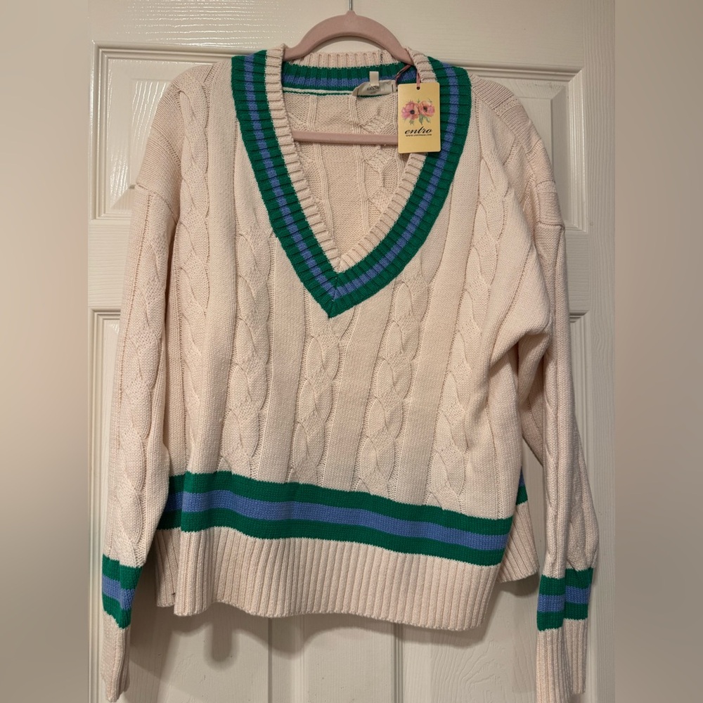 NWT Entro In My Own Time Oversized Varsity V neck sweater medium - Picture 4 of 4